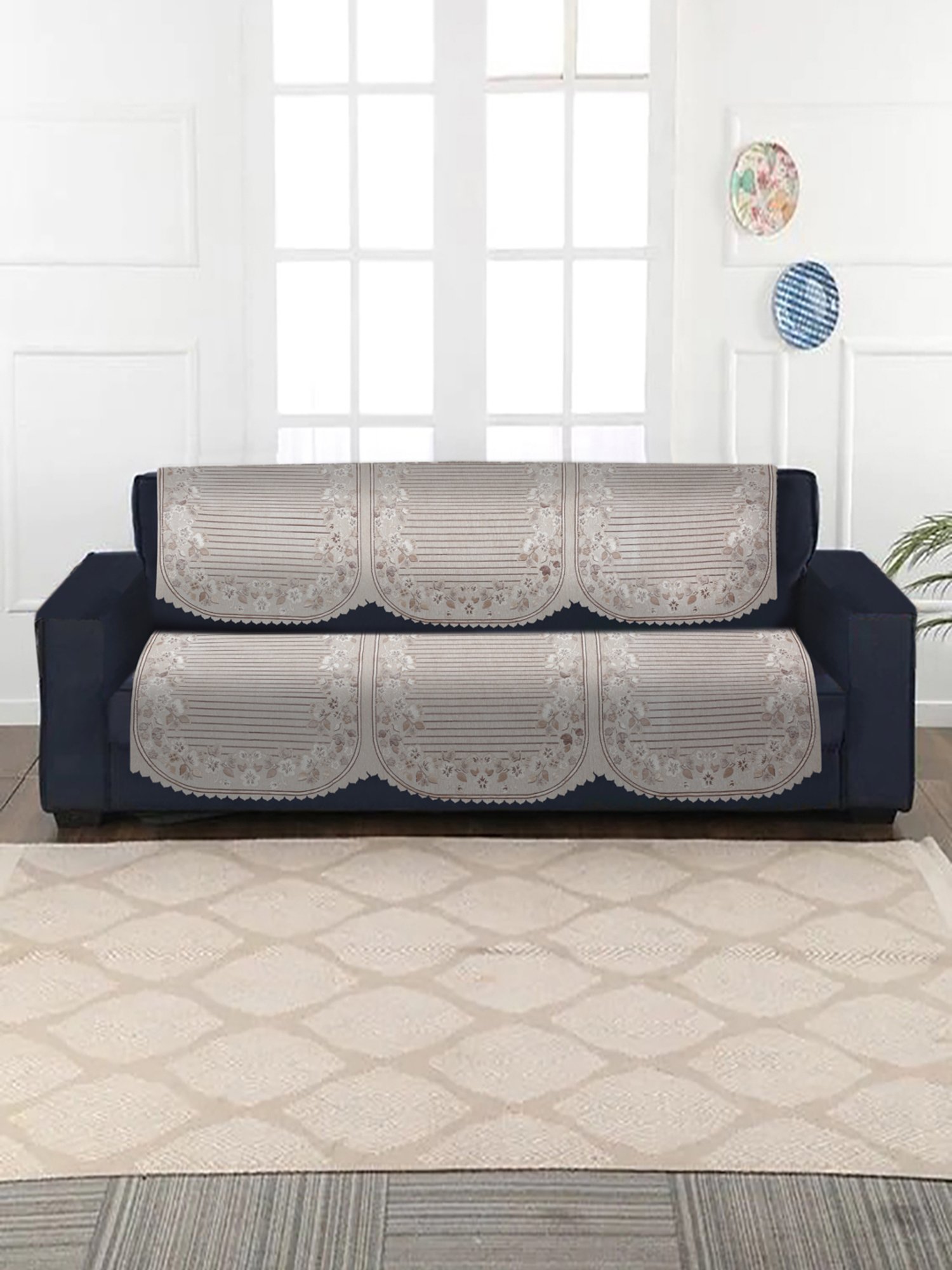 HOSTA HOMES Woven Beige 5 Seater Without Arm Rest Sofa Cover