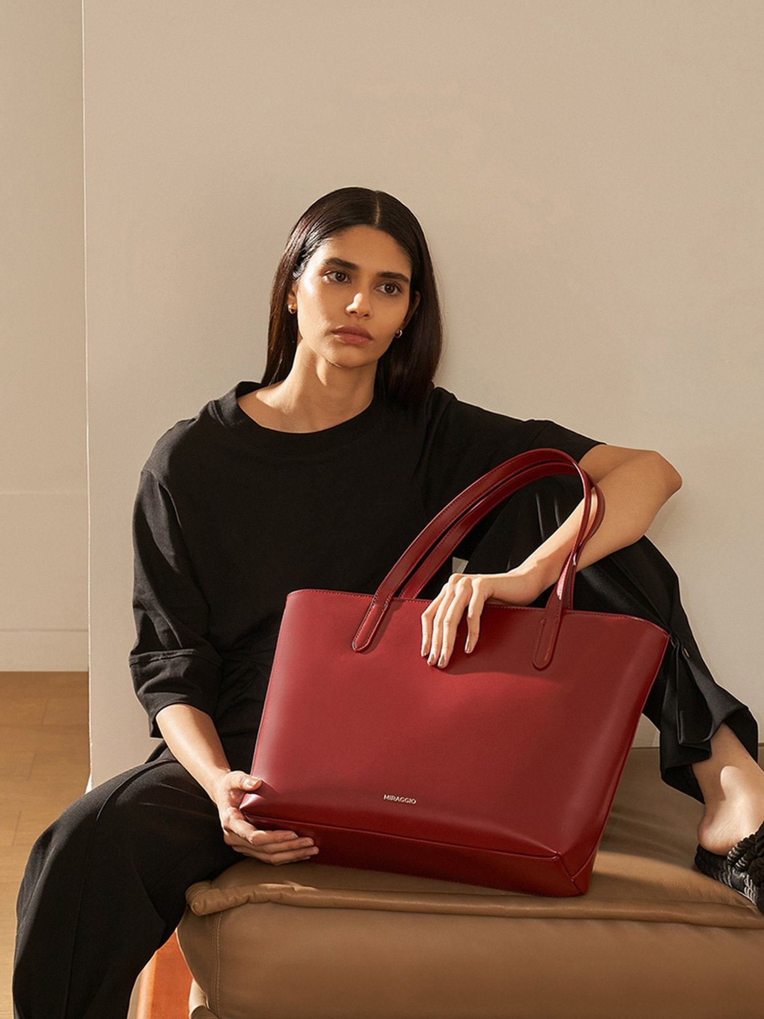 Miraggio Kate Maroon Large Tote Handbag