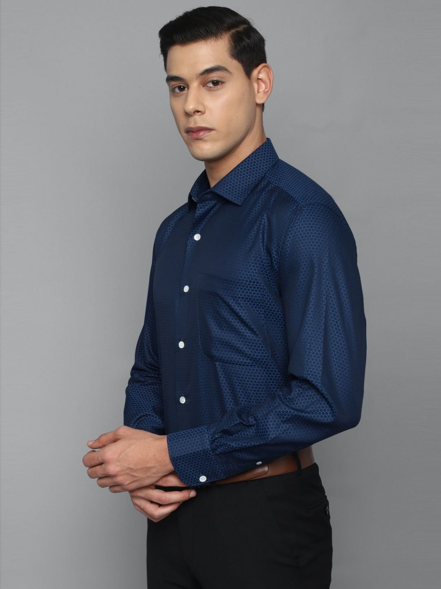 Louis Philippe Navy Cotton Regular Fit Printed Shirt