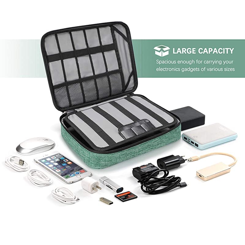 Electronics Bag,  Electronic Accessories Travel Cable Organizer Waterproof Cord Storage Bag for Cables, iPad (Up to 11''),Power Bank, USB Flash Drive and More-(All Black)