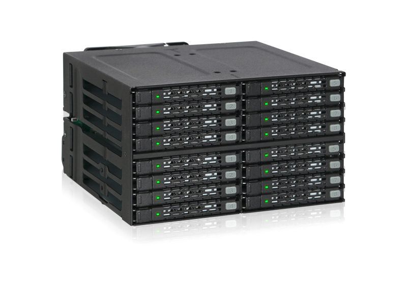 Icy Dock ToughArmor MB516SP-B Drive Enclosure for 5.25" 12Gb/s SAS, Serial ATA/600 - Serial ATA, Mini-SAS HD Host Interface Internal - Black