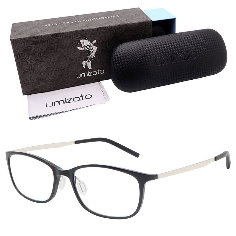 Umizato Super Lightweight Blue Light Blocking Glasses - Computer Gaming for Men Women - Minimalist Design, Anti-Glare UV Filter Blocker, Reduce Eye Strain, Migraine, Light Sensitivity (Orion in Black)