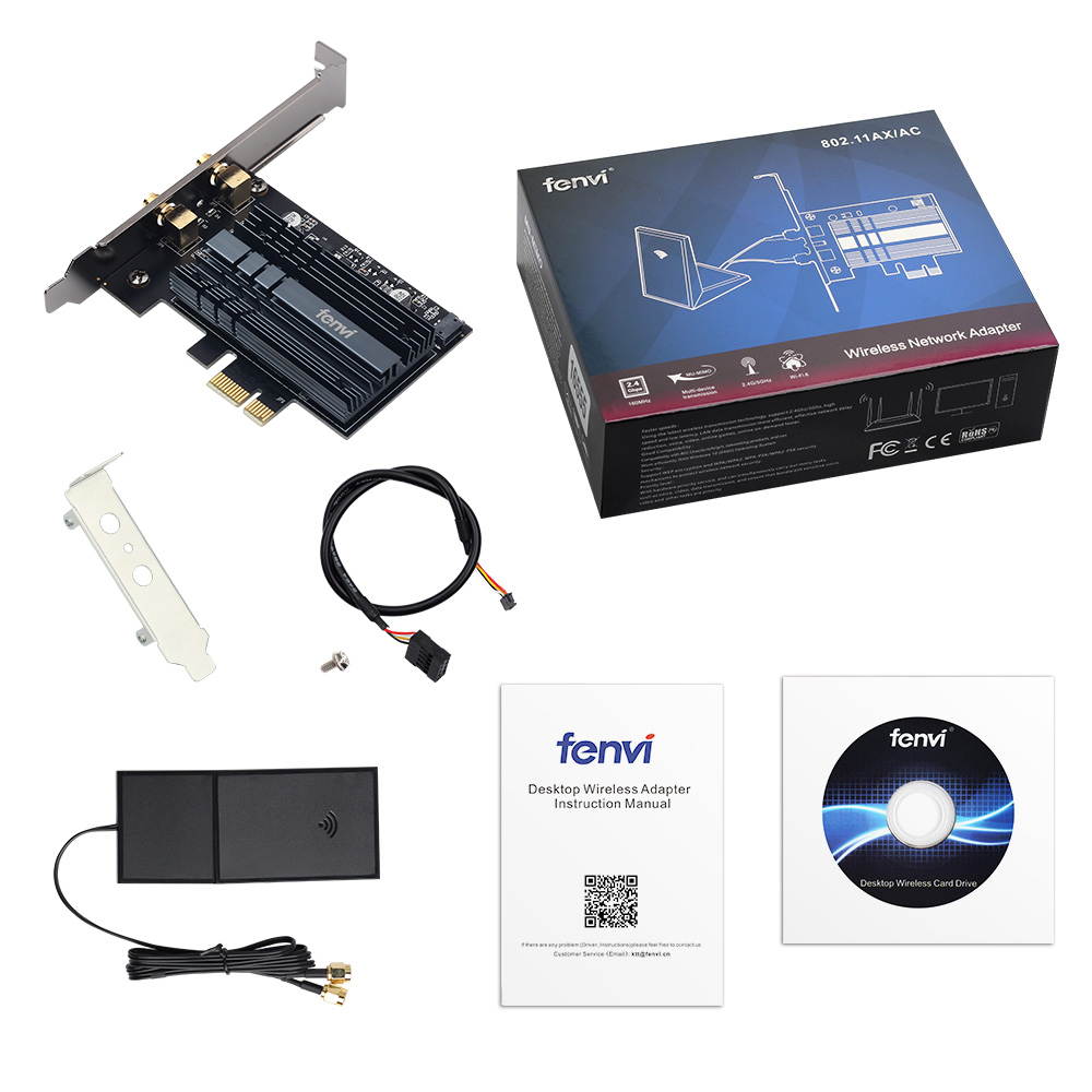 fenvi FV-AX3000 Wifi 6 3000Mbps PCIe Wireless Wifi Adapter Intel AX200 Network Wlan Card Bluetooth 5.1 For PC, IEEE 802.11ax/ac, Dual Band 2.4Ghz/5Ghz, MU-MIMO, Windows 10, PCI Express Magnet Antenna