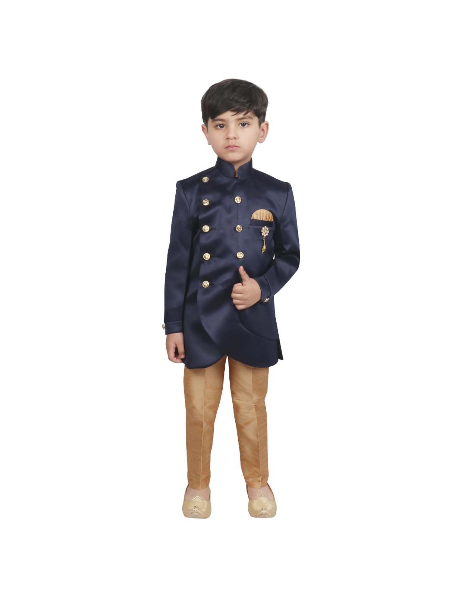 VASTRAMAY Boys Turquoise Floral Full Sleeves Indowestern