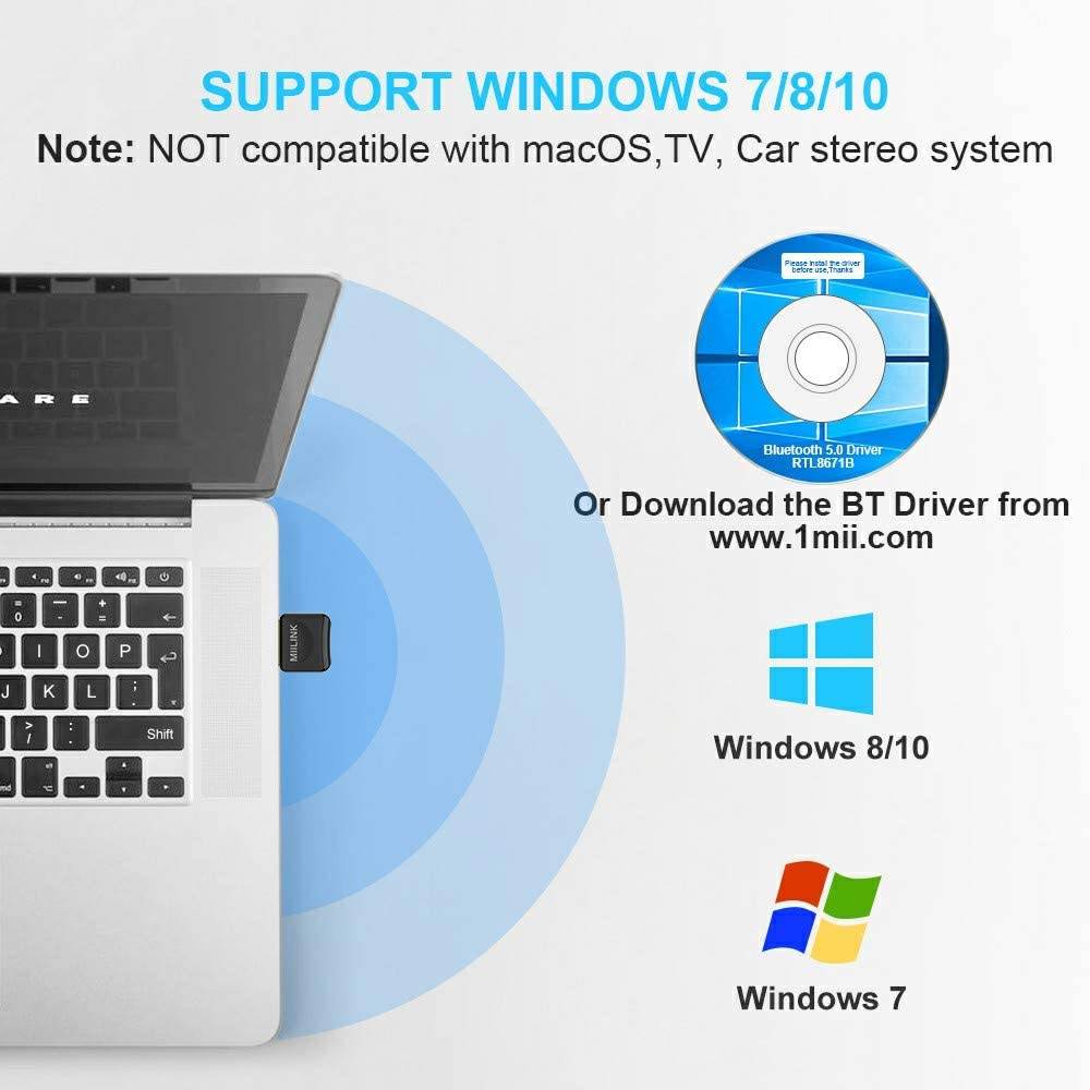 Bluetooth Adapter for PC, USB Bluetooth Adapter, Bluetooth 5.0 EDR USB Bluetooth Receiver for Stereo Headphones, Keyboard, Mouse, Laptop Windows 10,8,7 Compatible