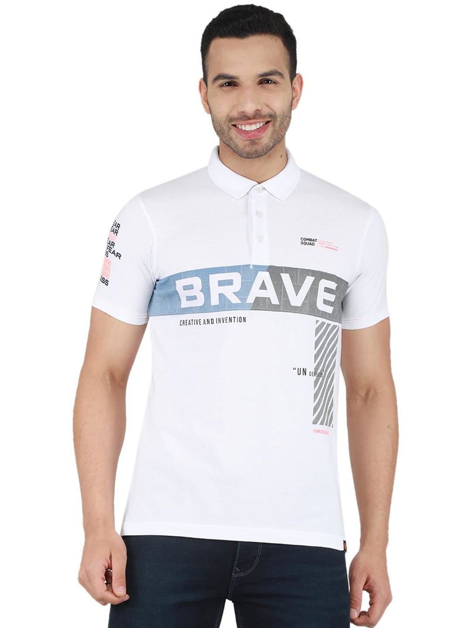 Monte Carlo White Regular Fit Printed Polo T-Shirt