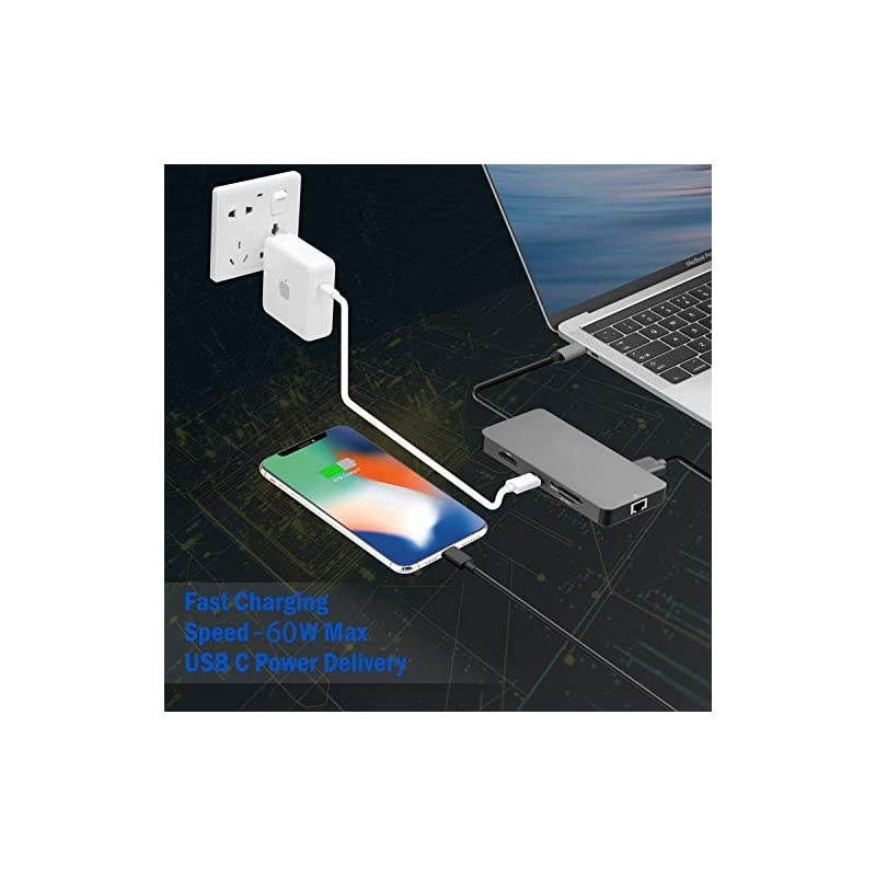 USB C Hub Adapter  8 in 1 Portable Aluminum Dongle 4k HDMI HD Video Type C Ethernet USB 30 Hub SDTF Card Reader for MacBookProAir iPad ChromeBook XPS and More Type C Devices