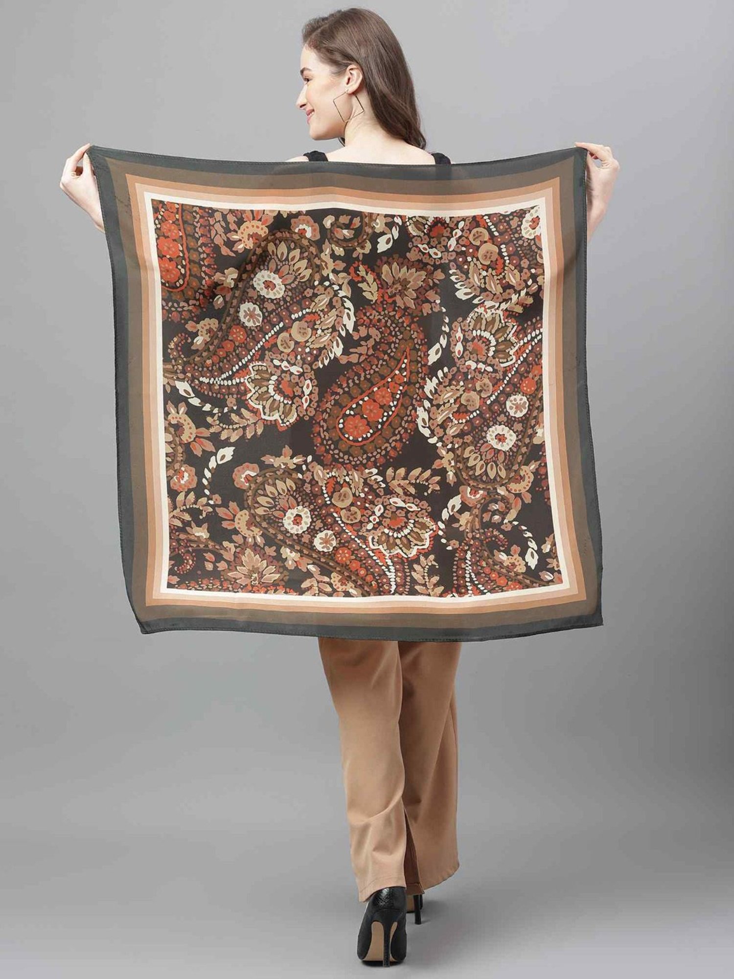Tossido Brown Printed Scarf & Bag Scarf Set
