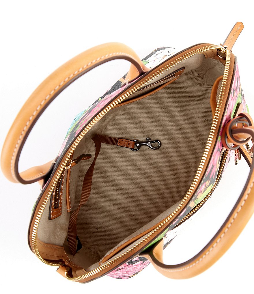Dooney & Bourke Signature Hydrangea Monogram Collection Large Floral Domed Satchel Bag