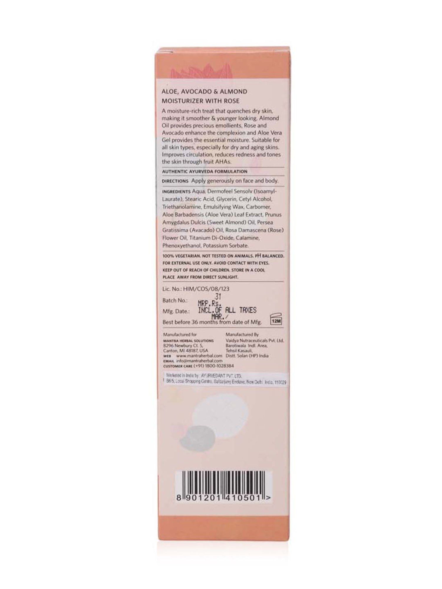 Mantra Herbal Aloe, Avocado and Almond Moisturiser with Rose - 250 ml