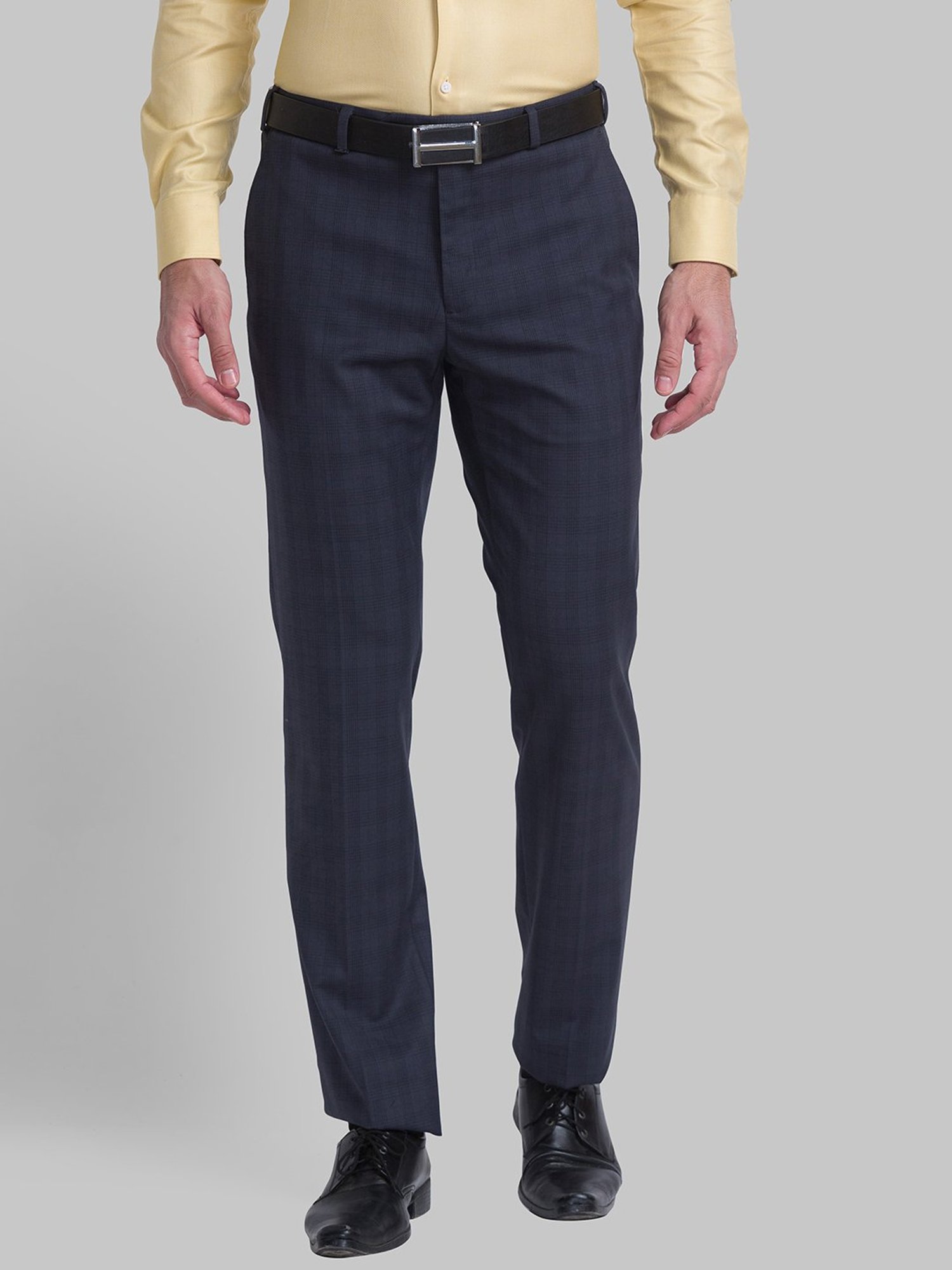Raymond Grey Regular Fit Checks Trousers