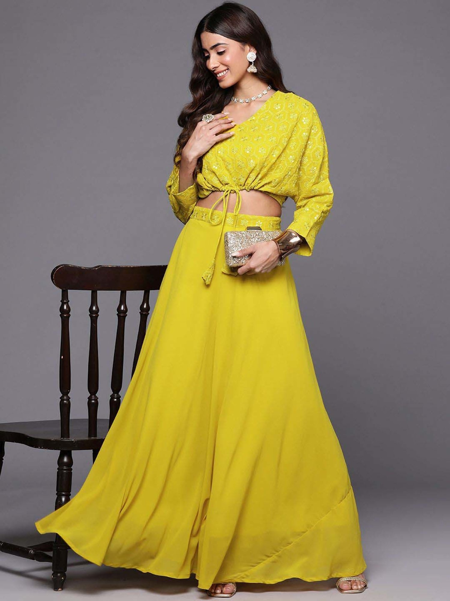 Libas Mustard Plain Lehenga Choli Set