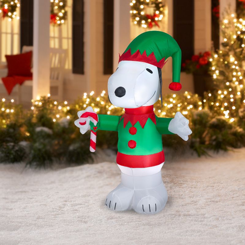 Gemmy Christmas Airblown Inflatable Snoopy as Elf Peanuts , 5 ft Tall, Multicolored