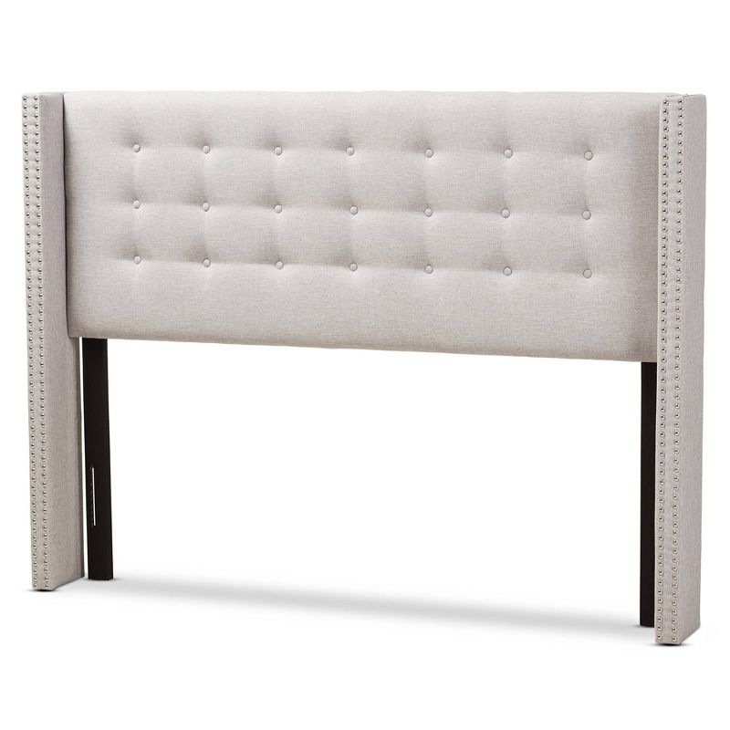 Ginaro Modern and Contemporary Fabric Button Tufted Nail Head Winged Headboard Queen Gray - Baxton Studio