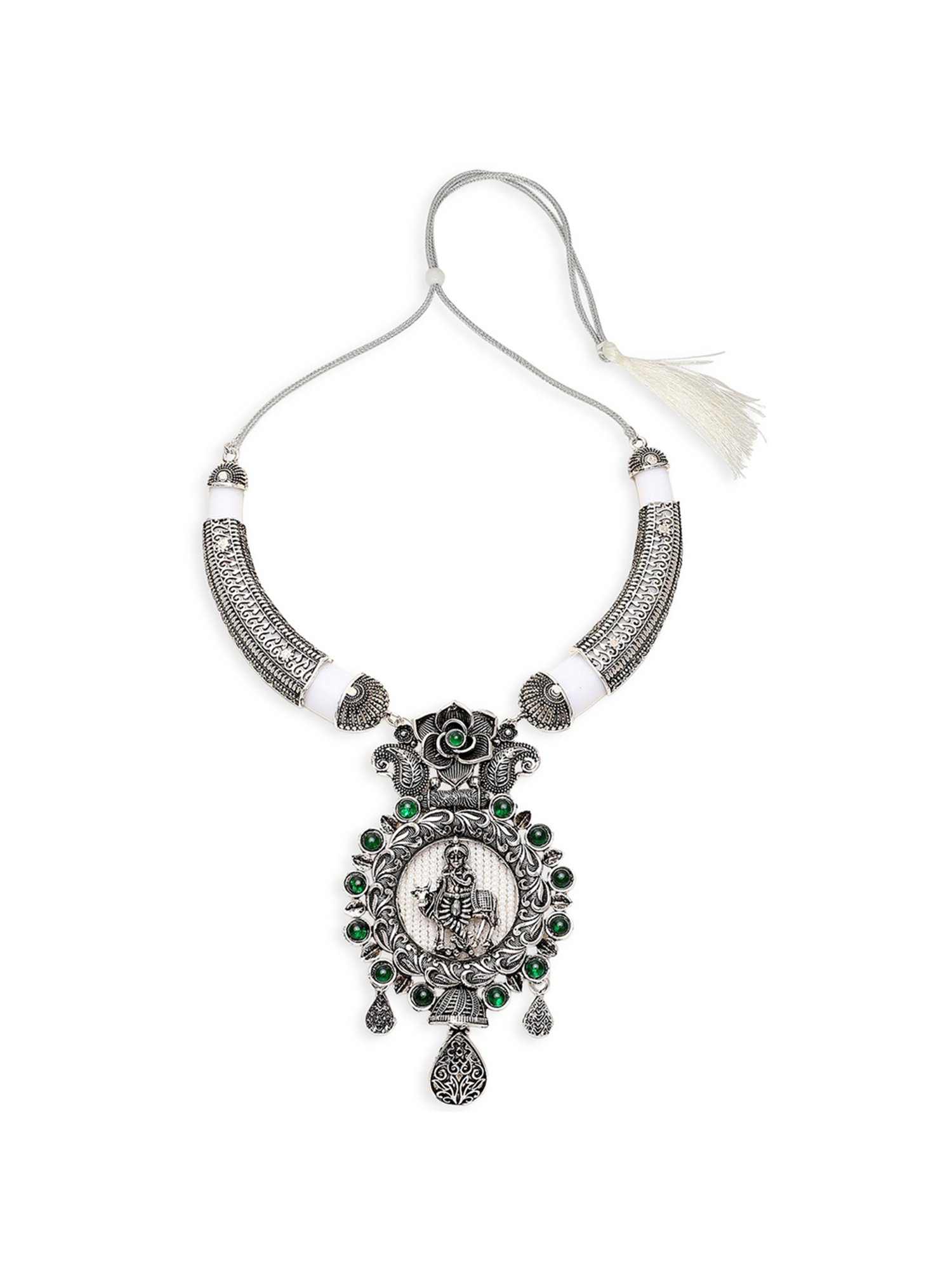 Oomph Oxidised Silver Ethnic Necklace & Earring Set