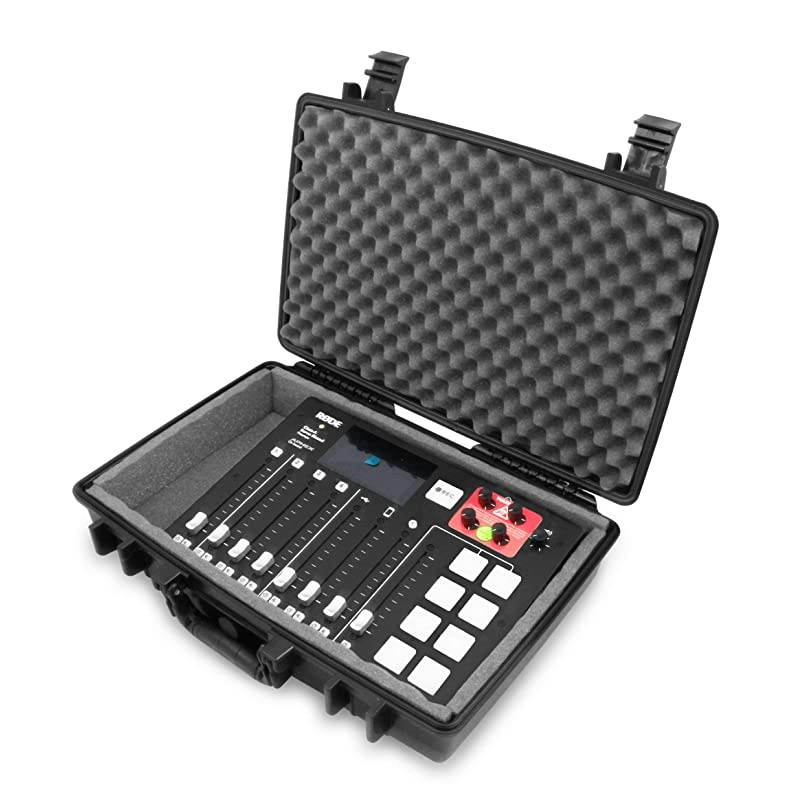 Waterproof Mixer Carry Case Fits Rode Rodecaster Pro Podcast Production Studio and Adapter Hard Carry Case With Padded Foam