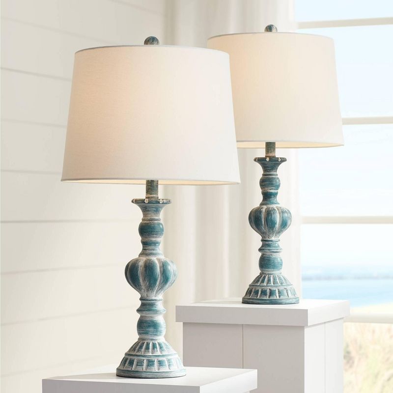Regency Hill Traditional Table Lamps Set of 2 Blue Washed Tapered Drum Shade for Living Room Bedroom Bedside Nightstand Family