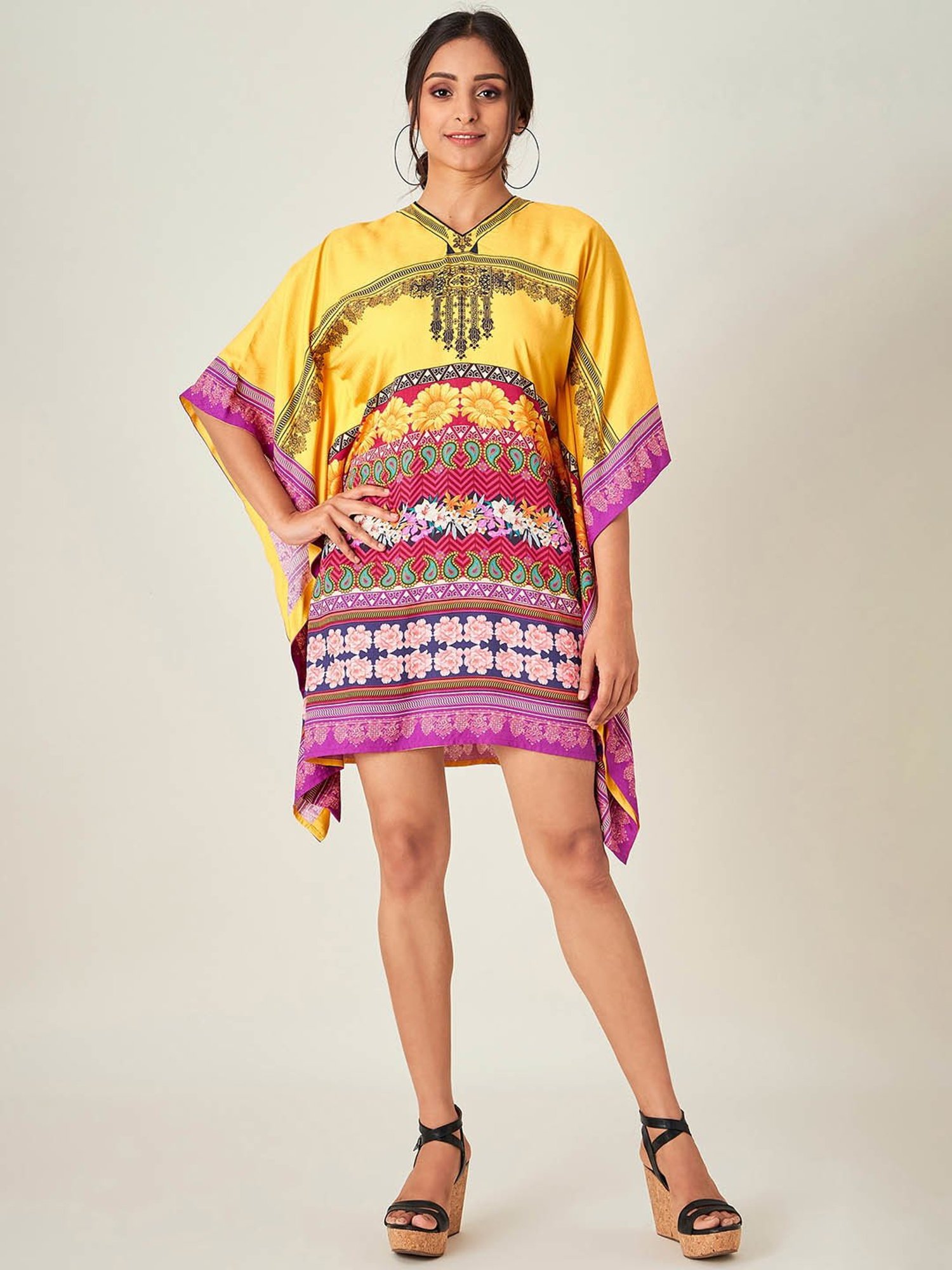 The Kaftan Company Yellow Printed Kaftan Dress