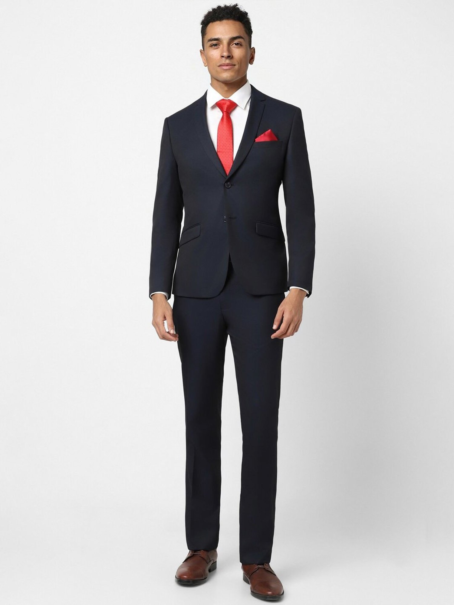 V Dot Navy Skinny Fit Two Piece Suit