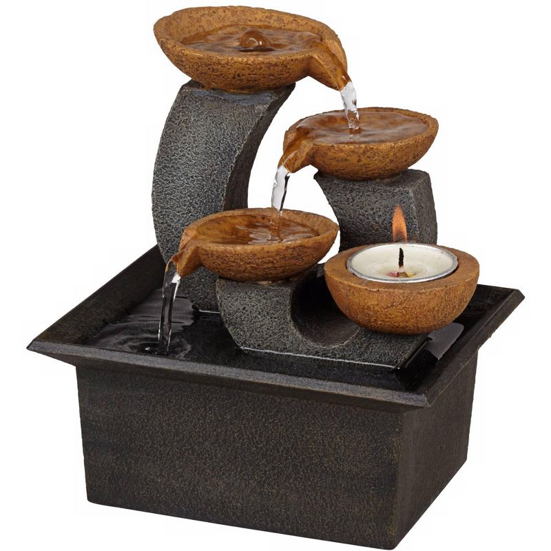 John Timberland Zen Indoor Tabletop Water Fountain 7" High Tea Candle Cascading Cups for Table Desk Office Home Bedroom