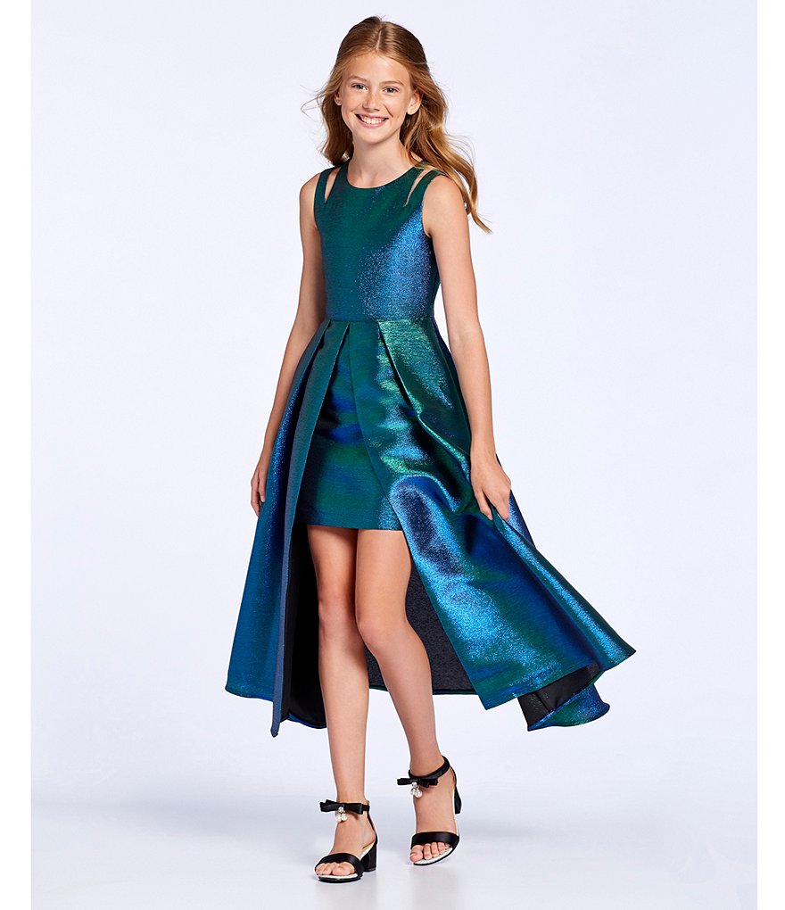 Honey and Rosie Big Girls 7-16 Sleeveless Ruffled Neck Scuba Skater Dress