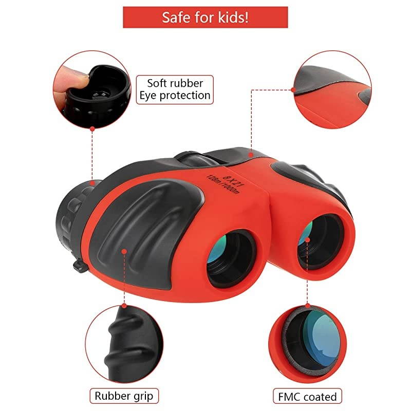 for 3-11 Year Old Girls, Compact Binocular for Kids Outdoor Toys for 4-8 Year Old Girls Birthday for Girls Age 5-10 red 8x21