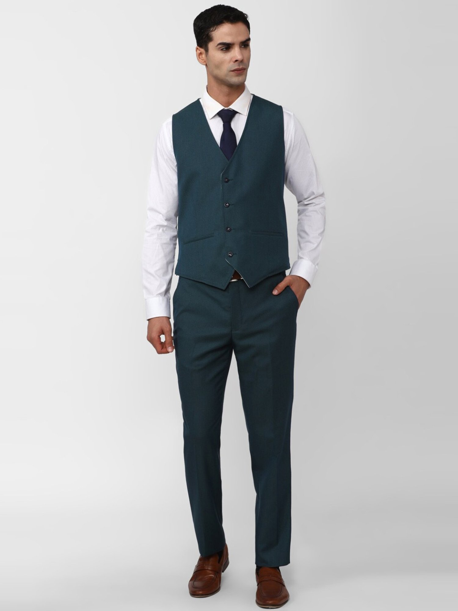 Van Heusen Navy Skinny Fit Checks Three Piece Suit