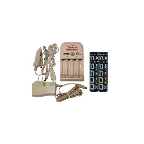 Sunbeam AA / AAA Battery Charger + 4 AA AccuPower AccuLoop-X NiMH Batteries (2600 mAh)