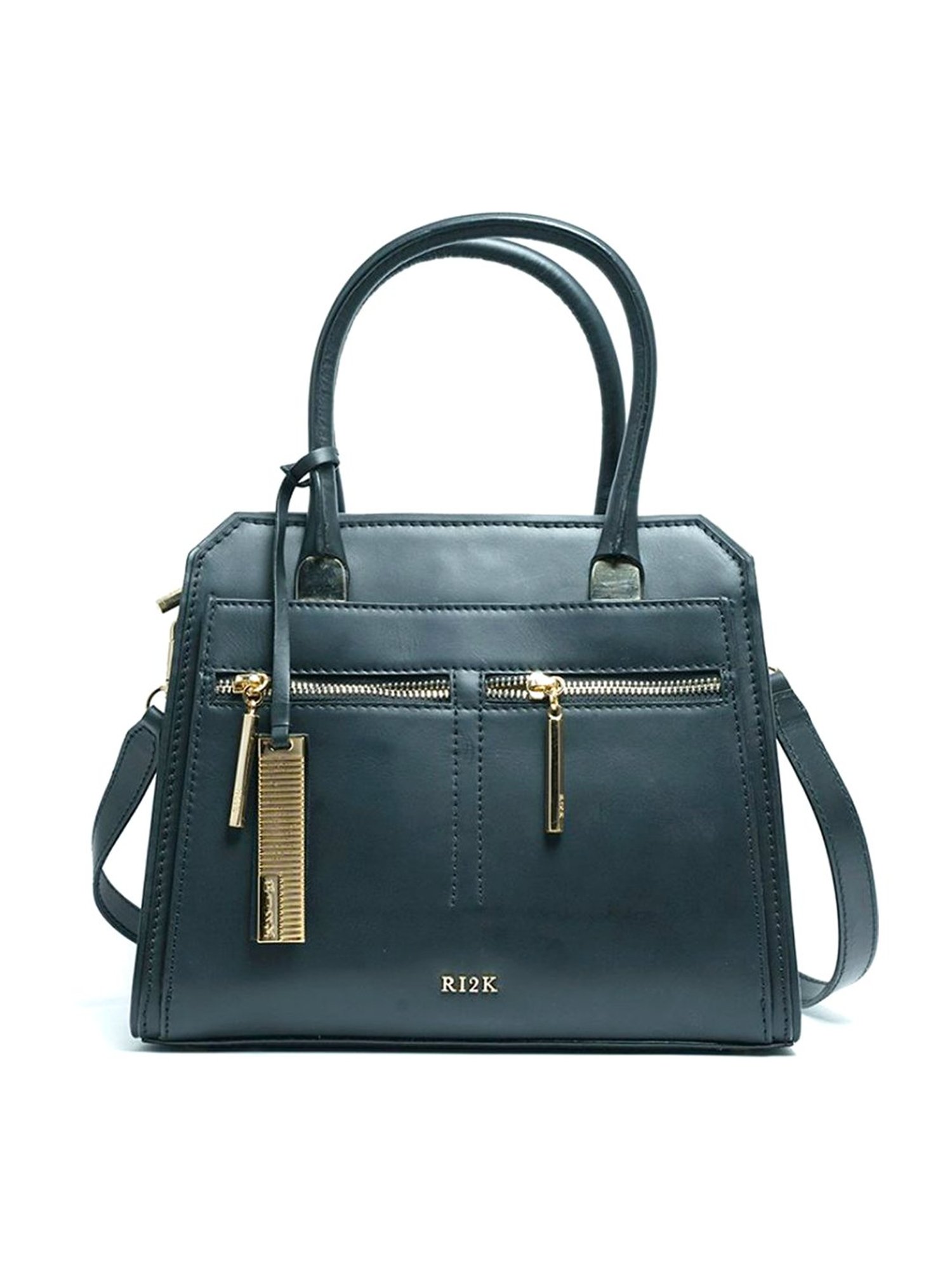 RI2K London Black Leather Medium Satchel Handbag