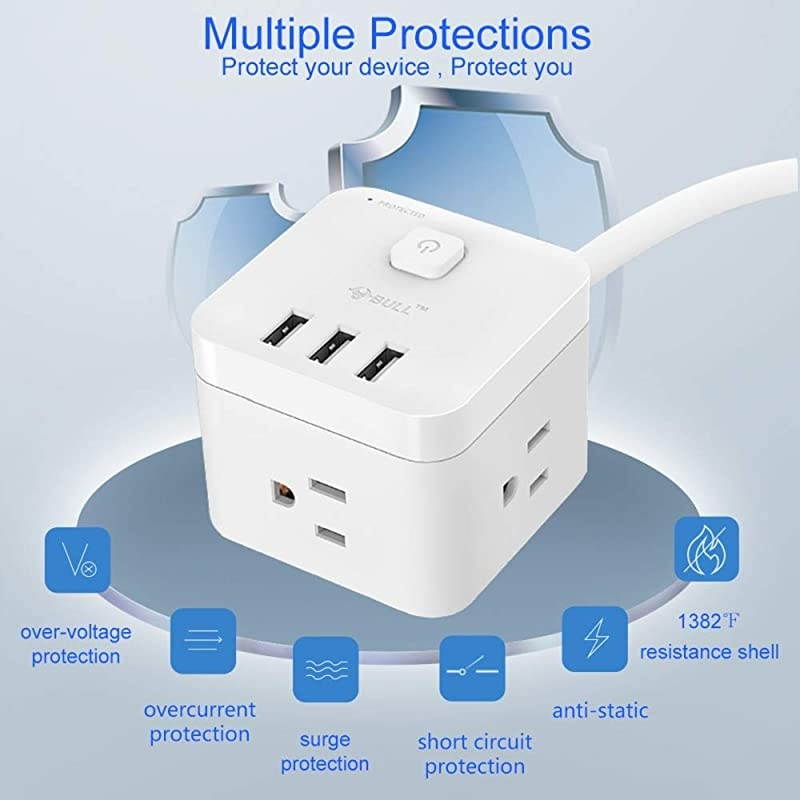 Surge Protector Power Strip with USBDesktop Power Strip with 3 AC Outlets 3 USB Ports Up to 1875W5Ft Extension Cords 360&deg;Rotating Flat Plug for Cruise Ship Travel Home Office2020 Upgraded
