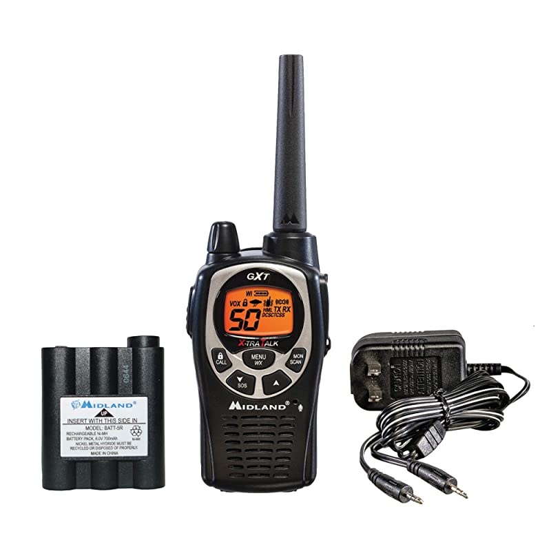 50 Channel Waterproof GMRS Two-Way Radio - Long Range Walkie Talkie with 142 Privacy Codes, SOS Siren, and NOAA Weather Alerts and Weather Scan (Black/Silver, Single Pack)