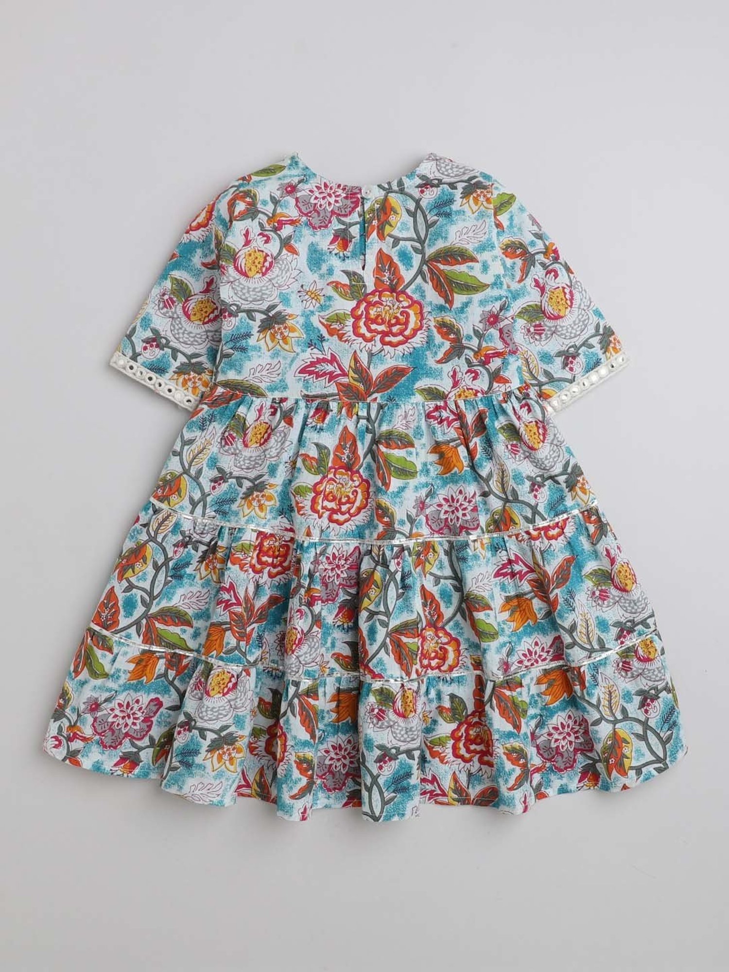 The Magic Wand Kids Blue & Red Cotton Floral Print Dress