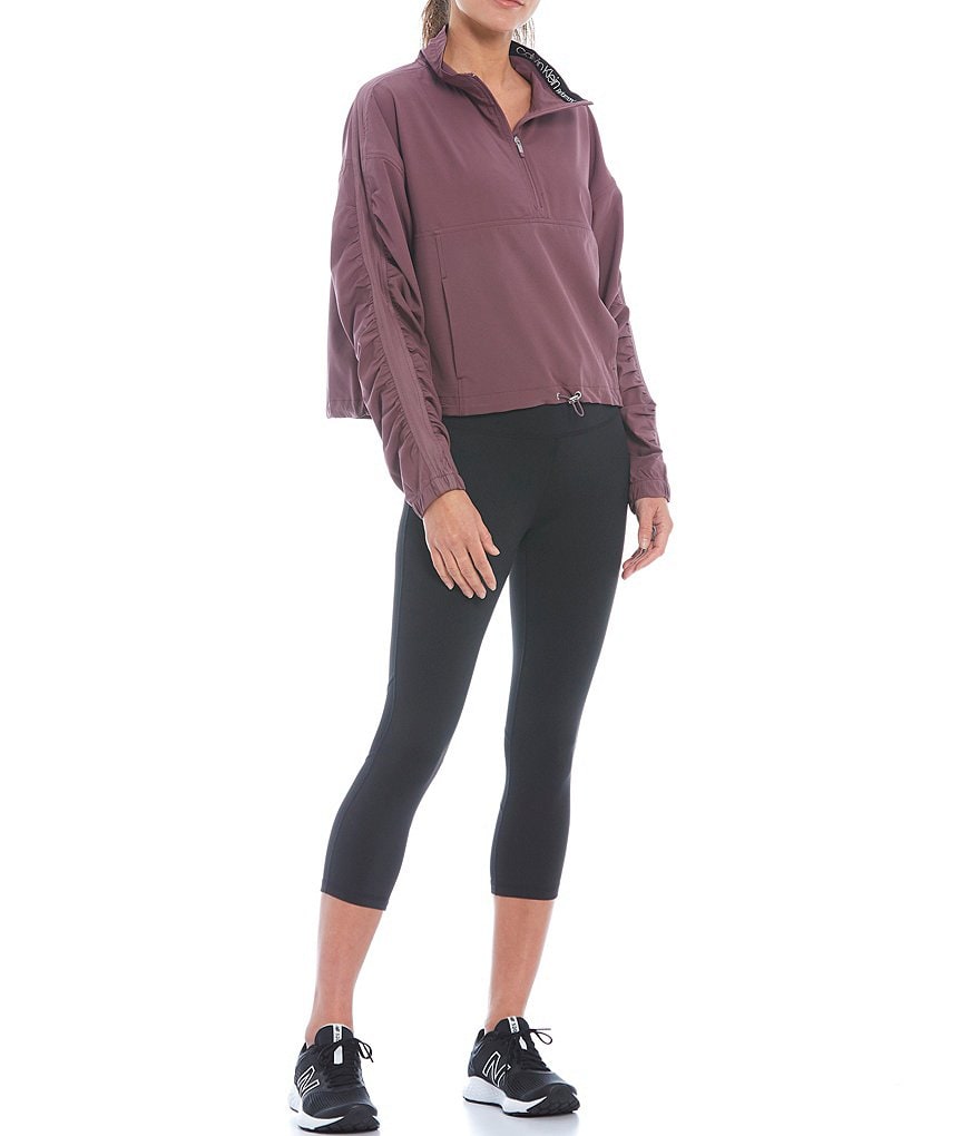 Calvin Klein Performance Ruched Long Sleeve Half Zip Funnel Collar Neck Pullover