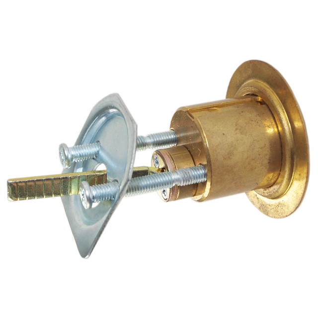 Mul-t-lock, RIM1VT-05-MT5, Brass, Replacement 1-1/8" Rim Cylinder Lock For Jimmy Proof Deadlock, HIGH SECURITY, MT5 + KEYWAY