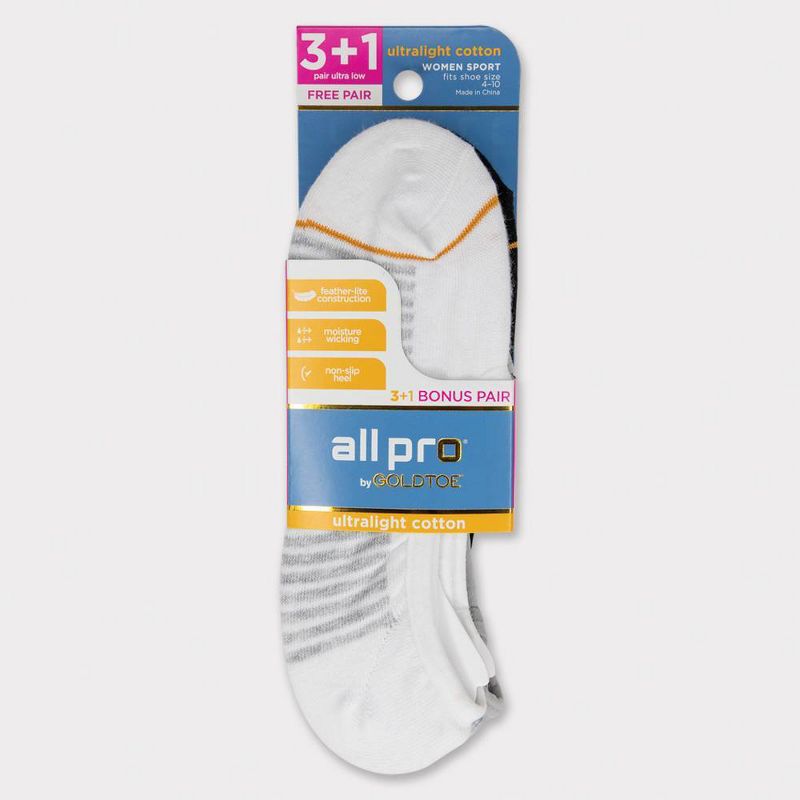 All Pro Women's 3+1 Bonus Pack Ultra Striped Low Liner Socks - White 4-10