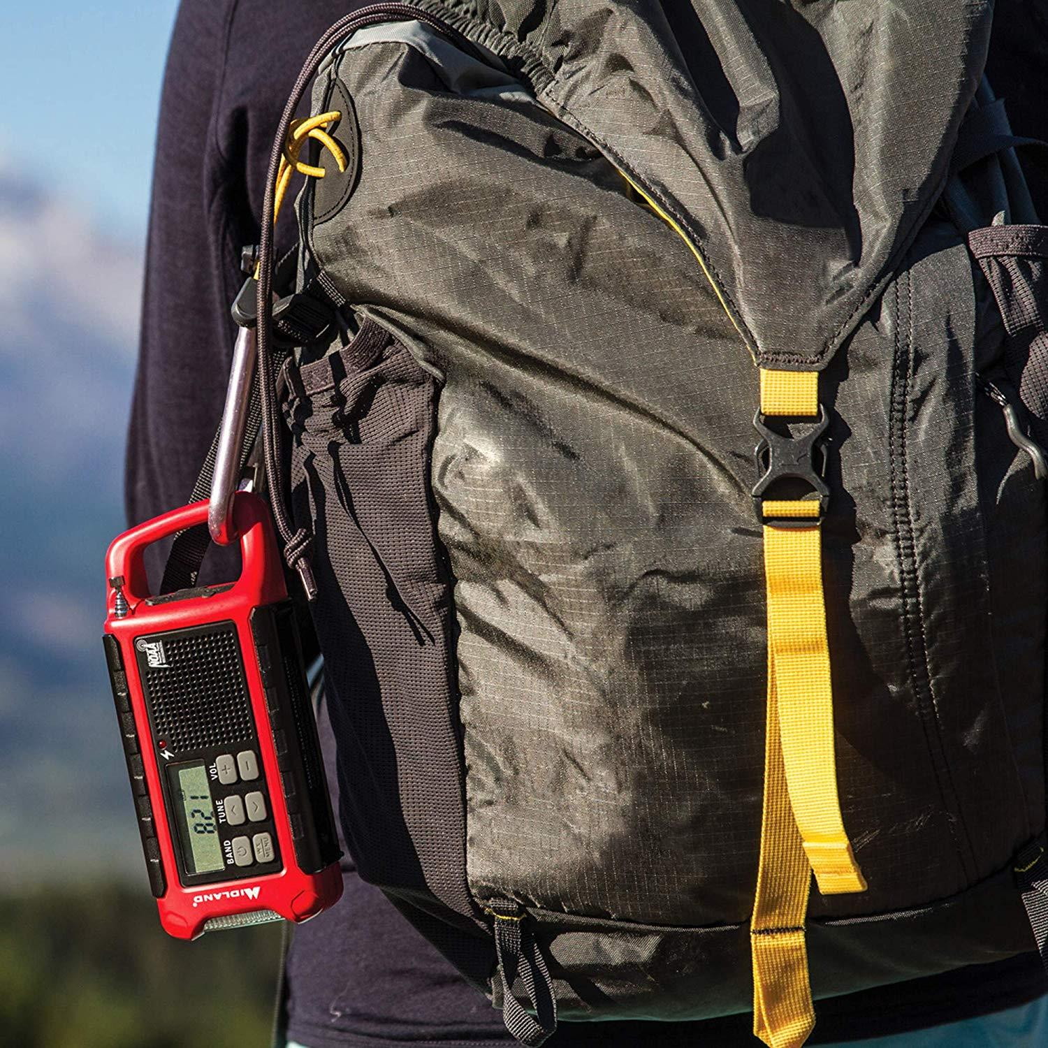 Midland - ER210, Emergency Compact Crank Weather AM/FM Radio - Multiple Power Sources, SOS Emergency Flashlight, NOAA Weather Scan + Alert, & Smartphone/Tablet Charger (Red/Black)