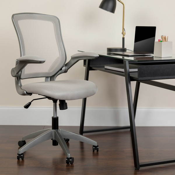 Mid-Back Gray Mesh Swivel Ergonomic Task Office Chair with Gray Frame and Flip-Up Arms