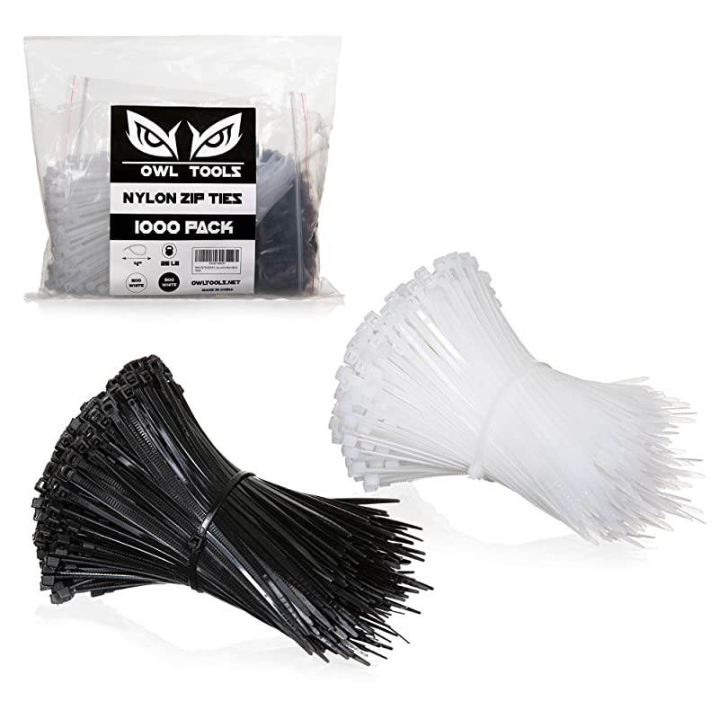 Zip Ties BULK PACK OF 1000 4 Inch Cable Ties in Black and White 25lb Strength Tie Wraps Perfect for Tying Cables Wires Organization and So Much More