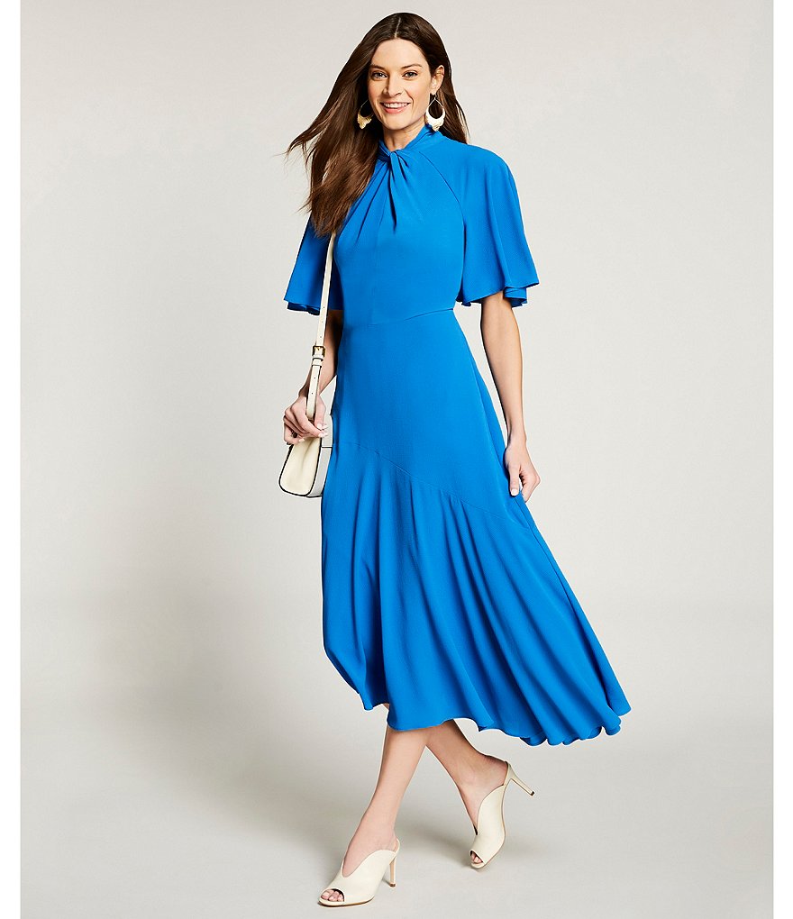 Maggy London Asymmetrical Crepe Midi Stretch Dress