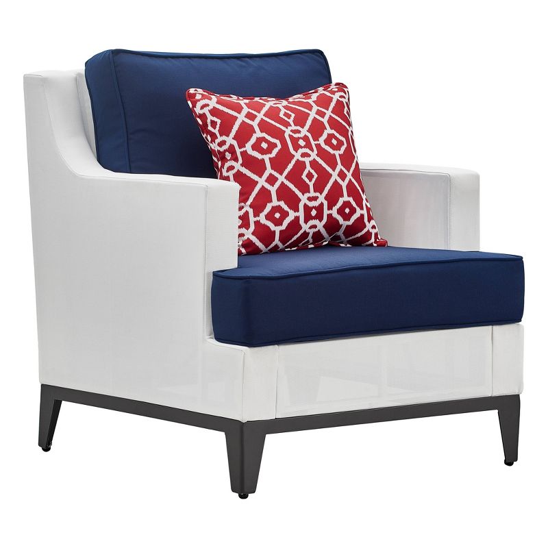 Hampton Outdoor Mesh Chair with Cushions - White & Navy - Finch