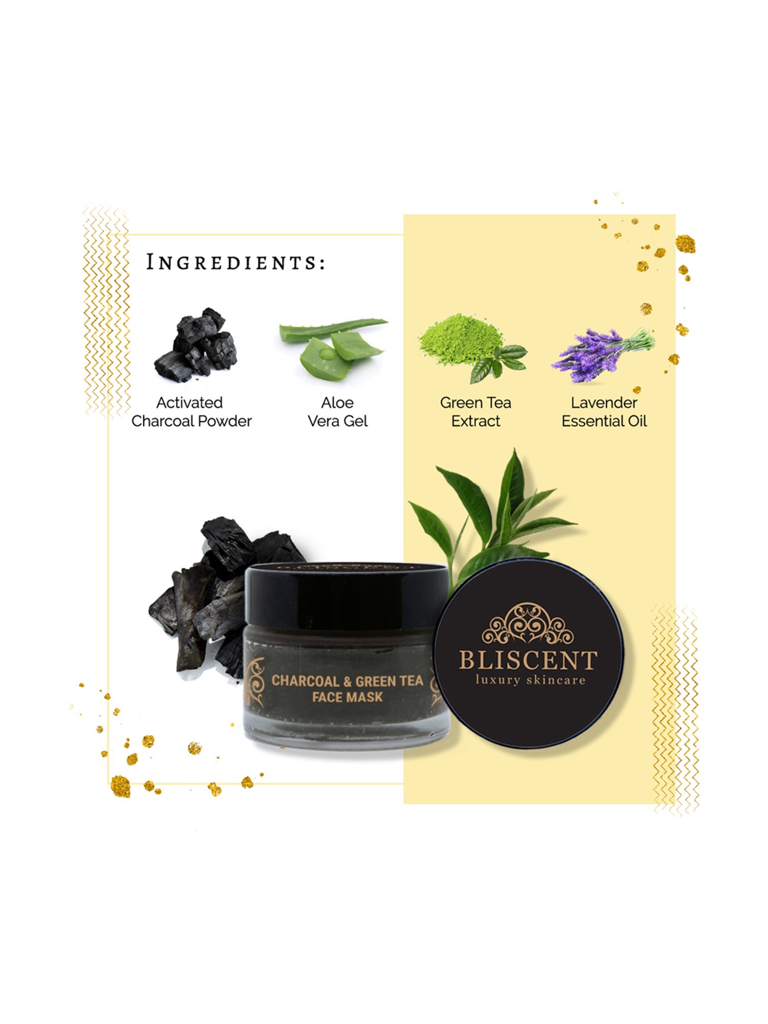 Bliscent Black Charcoal & Green Tea Face Mask - 50 gm