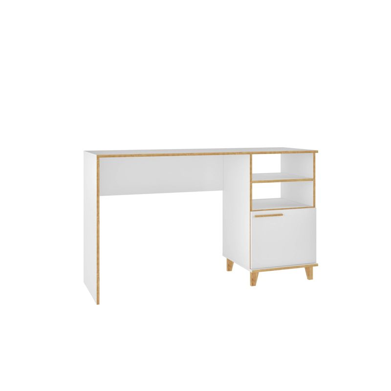 Minetta 2 Shelf Mid Century Office Desk White - Manhattan Comfort