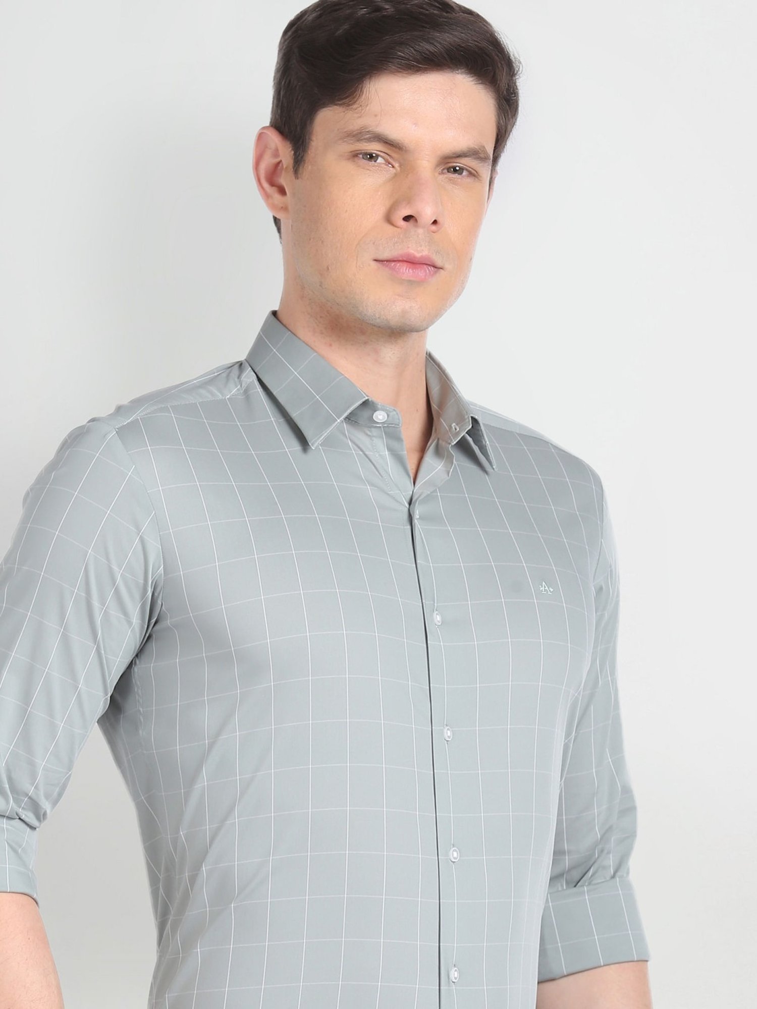 Arrow Newyork Green Cotton Slim Fit Checks Shirt