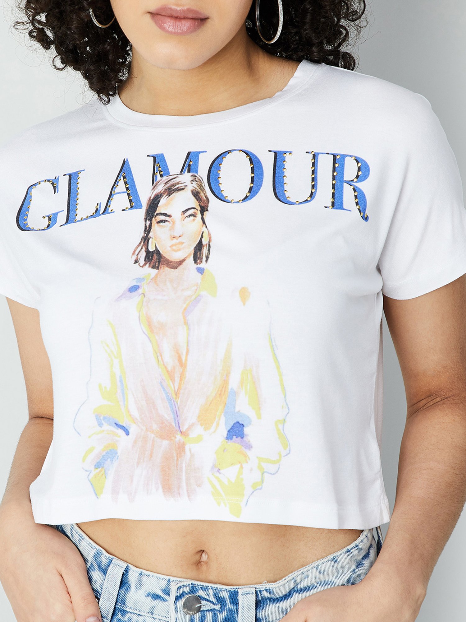 Ginger by Lifestyle Off White Graphic Print Crop T-Shirt