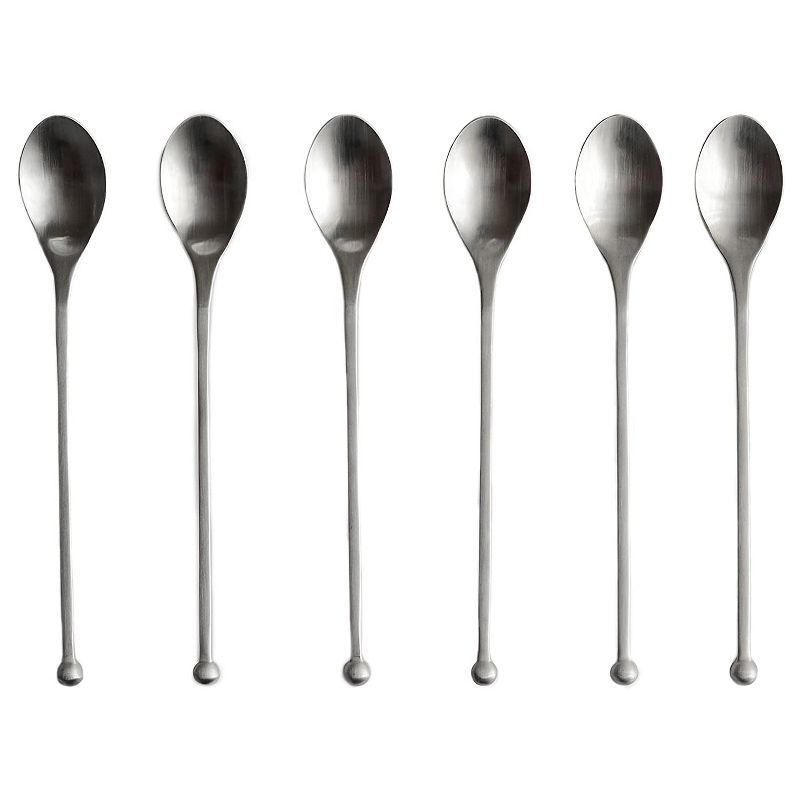 Knork 8 Inch Handle 18/0 Stainless Steel Cocktail Tea Beverage Stirring Spoons, Gloss Silver, Set of 6