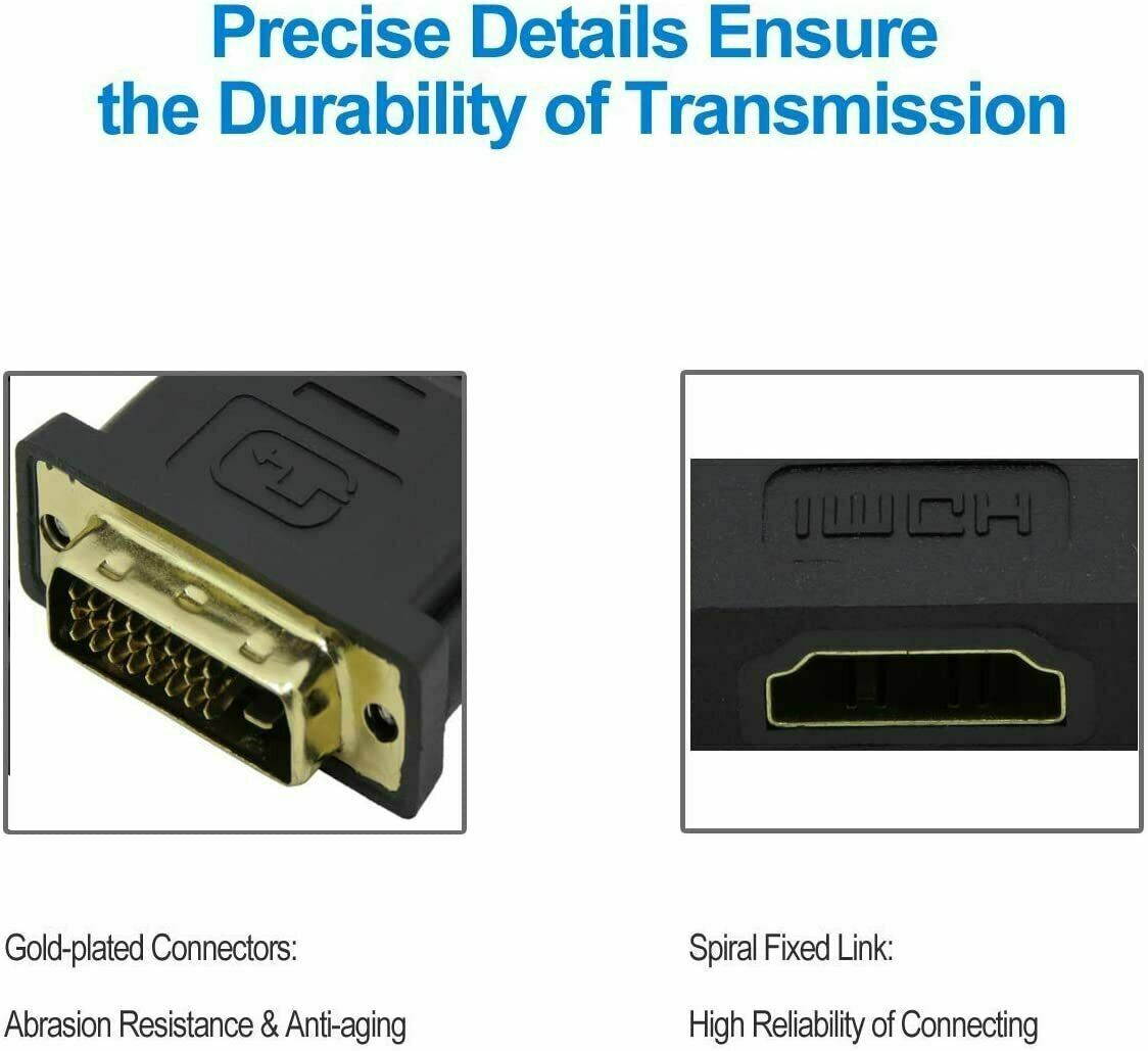 DVI to HDMI, DVI Male to HDMI Female Adapter DVI-D 24+1 Pin Port Converter Bidirectional 1080P - Gold Plated