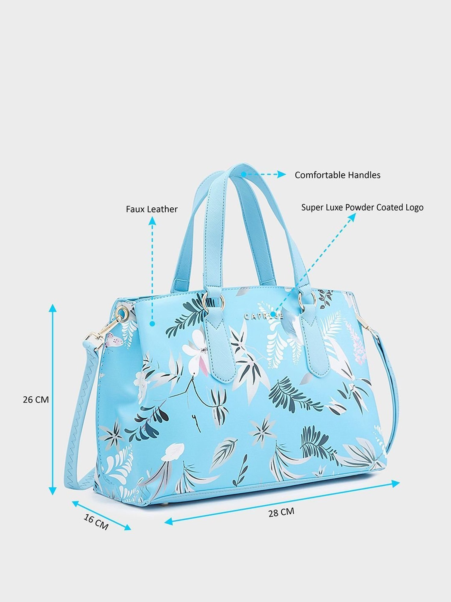 Caprese Gemma Blue Faux Leather Floral Handbag
