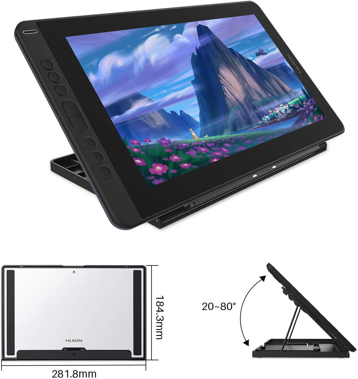 Huion Kamvas 13 Pen Display 2-in-1 Graphics Drawing Tablet with Screen Full-Laminated, Battery-Free Tilt Function 8192 Pen Pressure and 8 Shortcut Keys, Stand Included, Purple