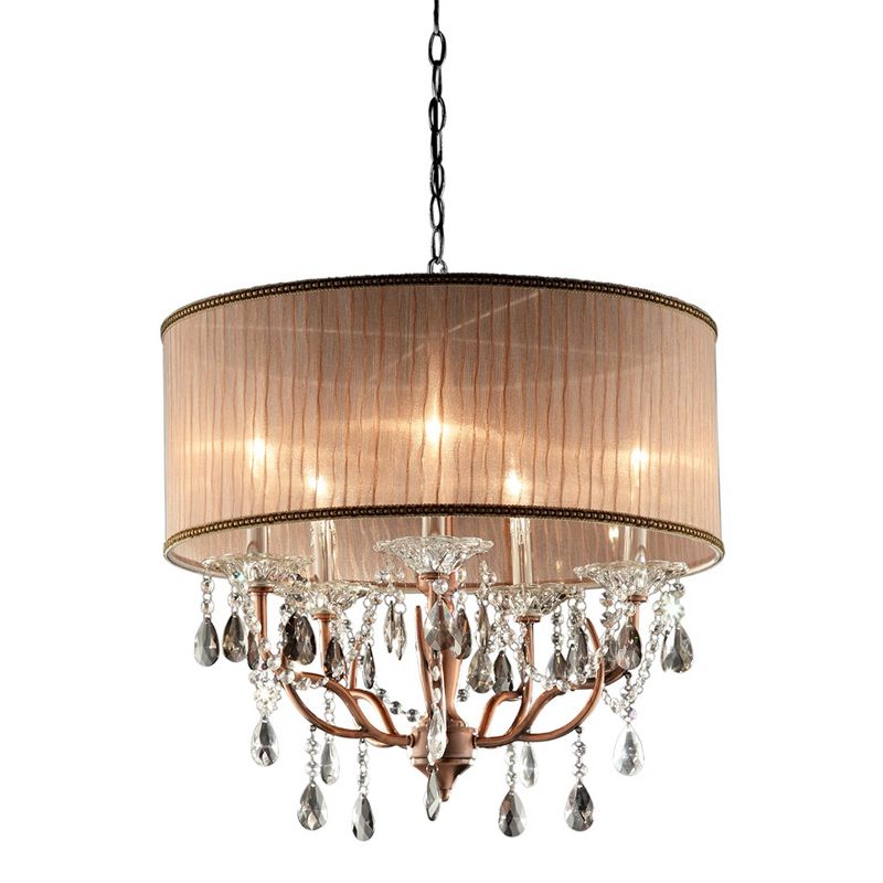 67" Antique Metal Chandelier Ceiling Light with Crystals Cream - Ore International