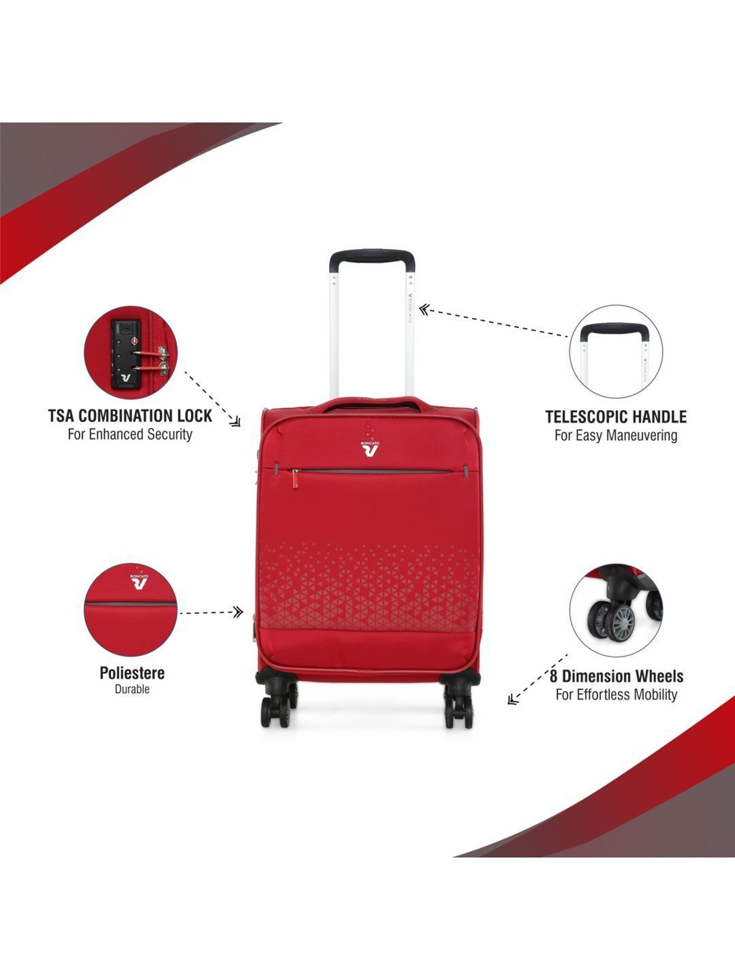 Roncato Crosslite Rosso Solid Soft Cabin Trolley Bag -21 cm